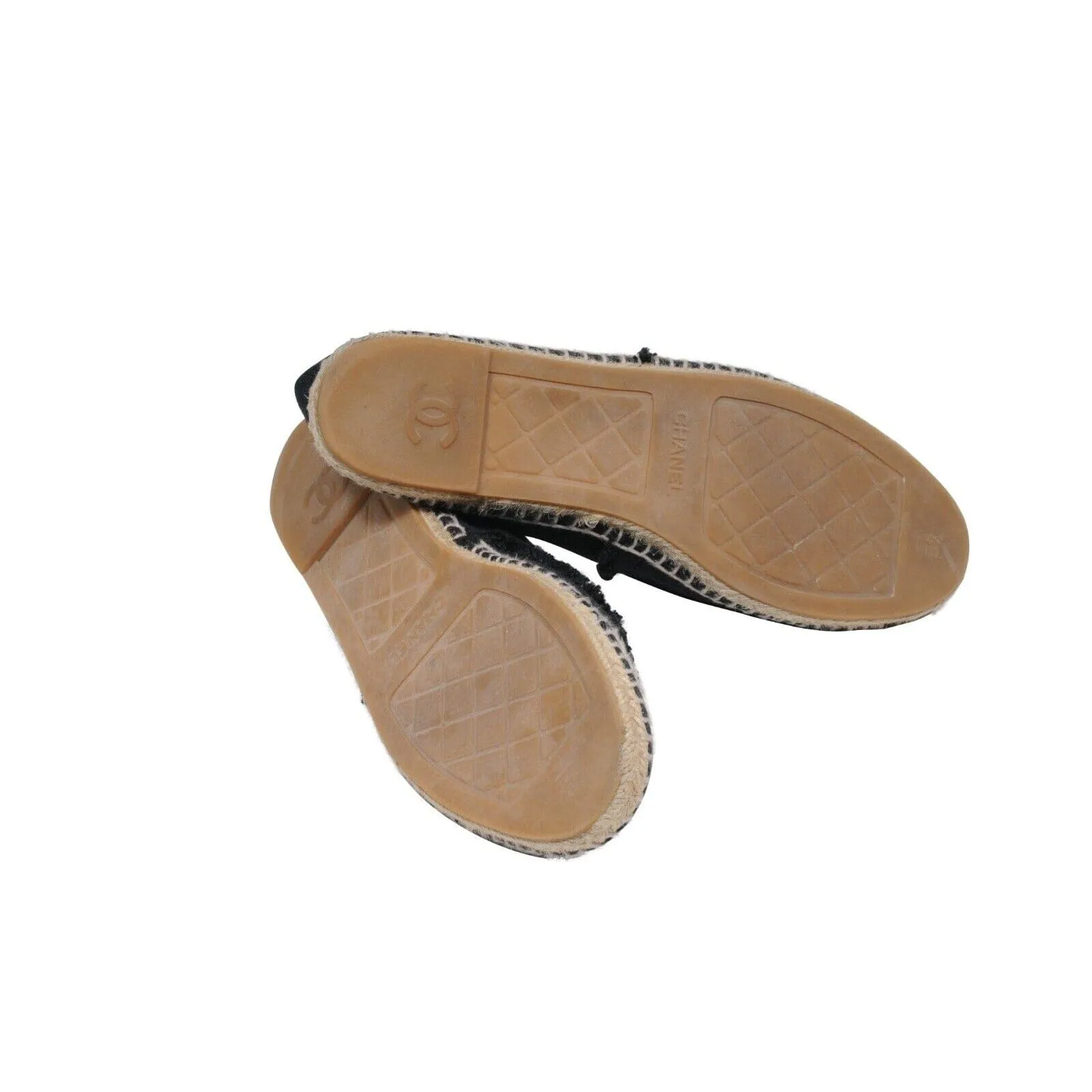 Black Denim Canvas Slip On CC Logo Espadrilles