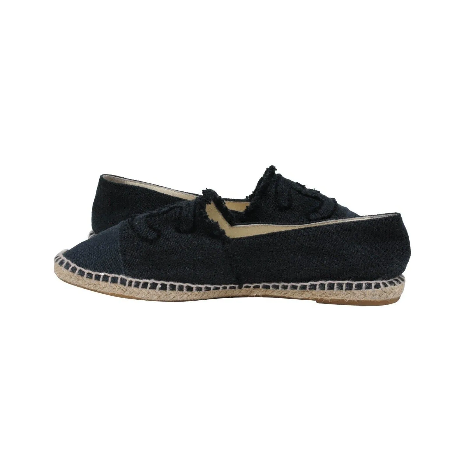 Black Denim Canvas Slip On CC Logo Espadrilles