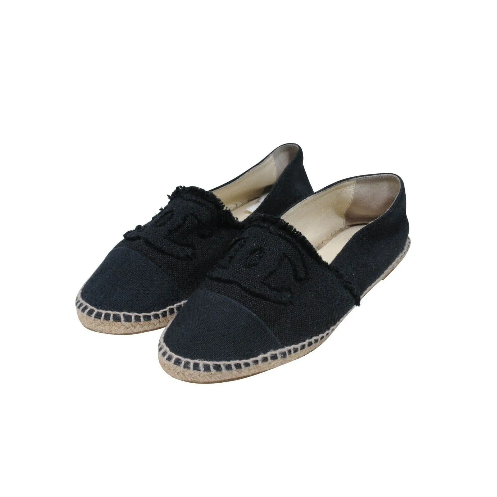 Black Denim Canvas Slip On CC Logo Espadrilles