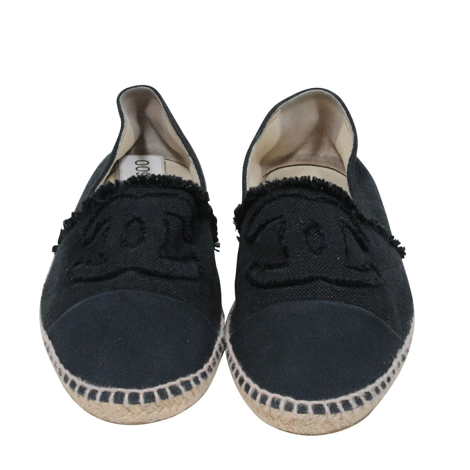 Black Denim Canvas Slip On CC Logo Espadrilles