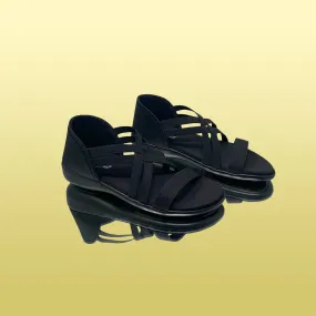 Black Mesh Cross-Strap Sandals
