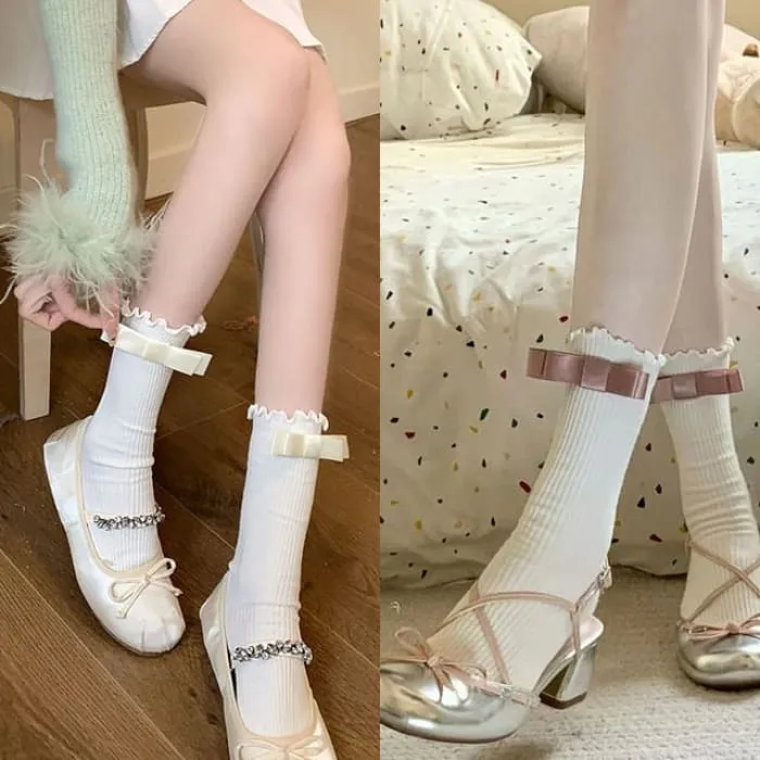 Bow Mid Calf Socks / Set