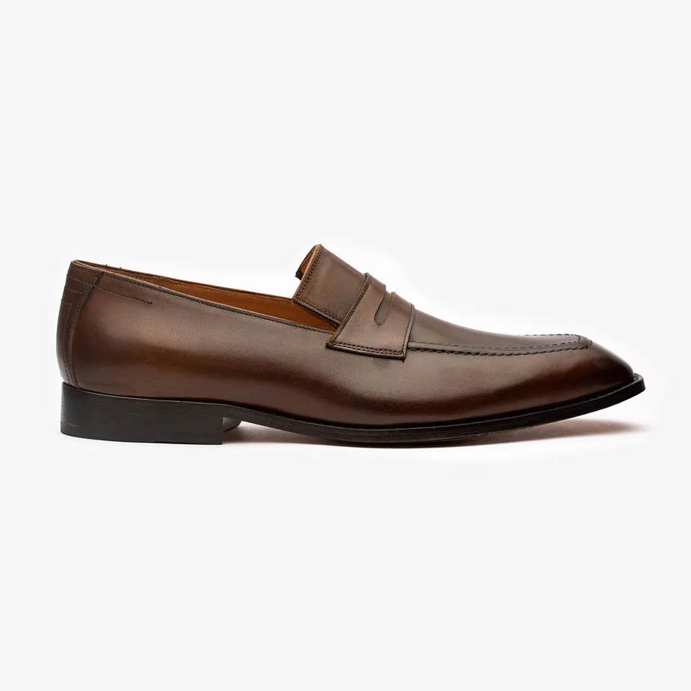 Brown Square Toe Classic Penny Loafers