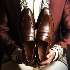 Brown Square Toe Classic Penny Loafers