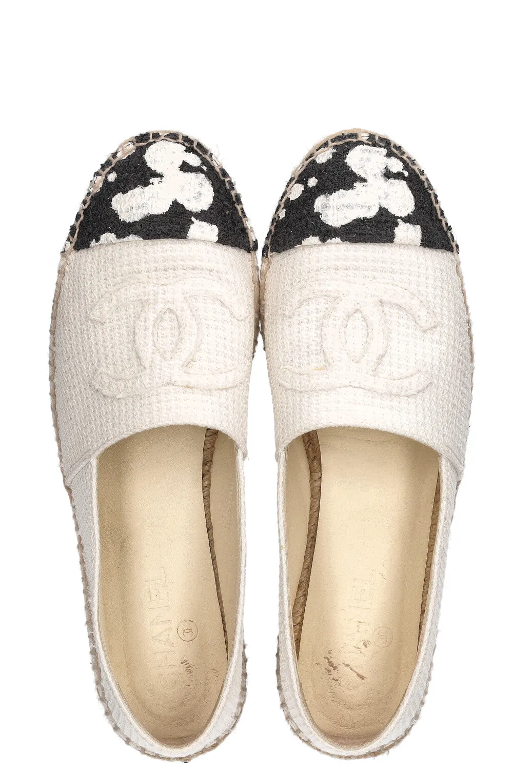 CHANEL Espadrille Flats Black and White