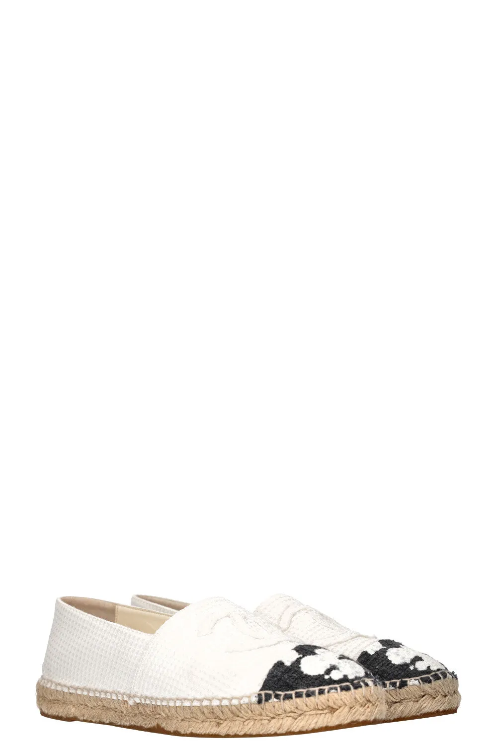 CHANEL Espadrille Flats Black and White