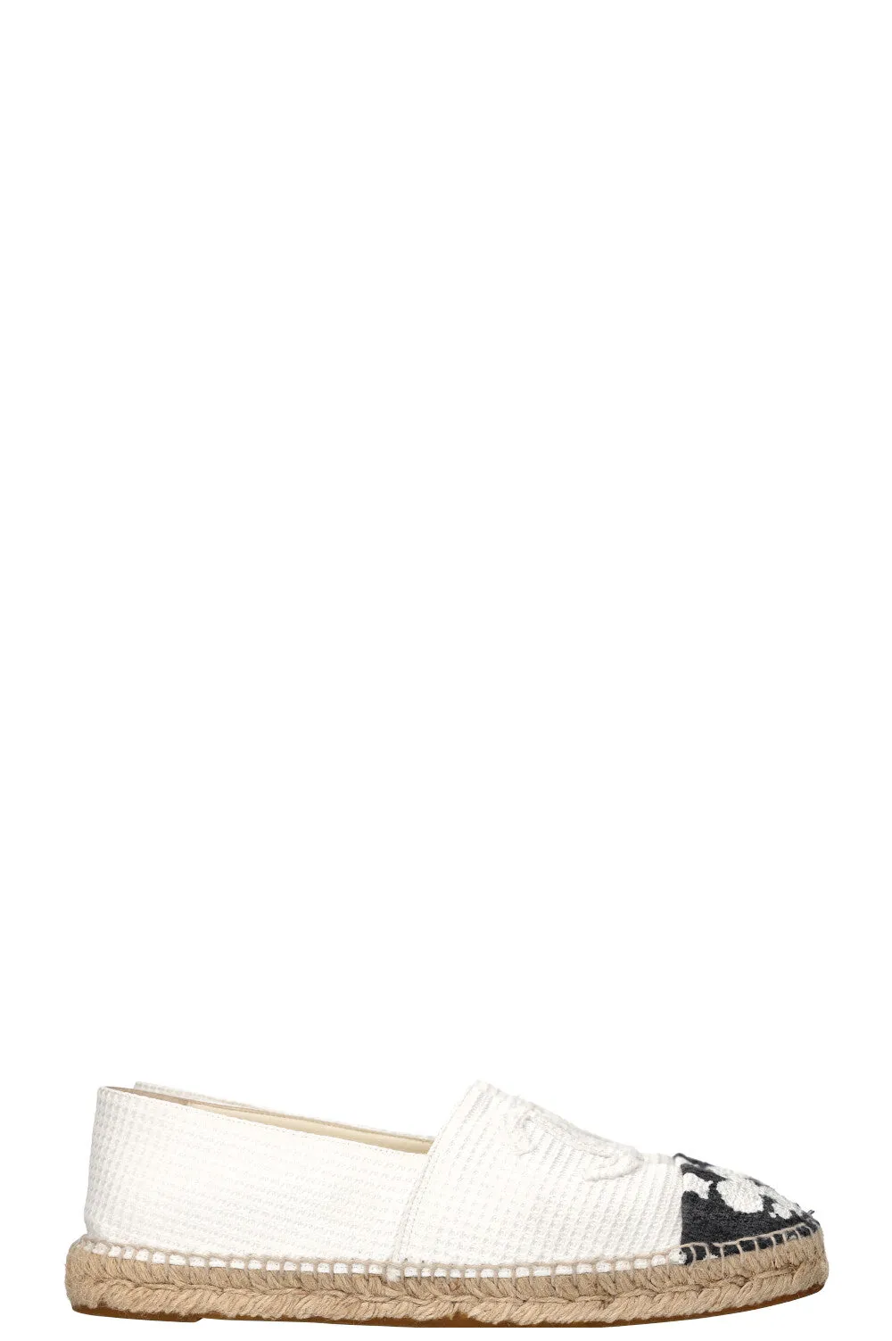 CHANEL Espadrille Flats Black and White