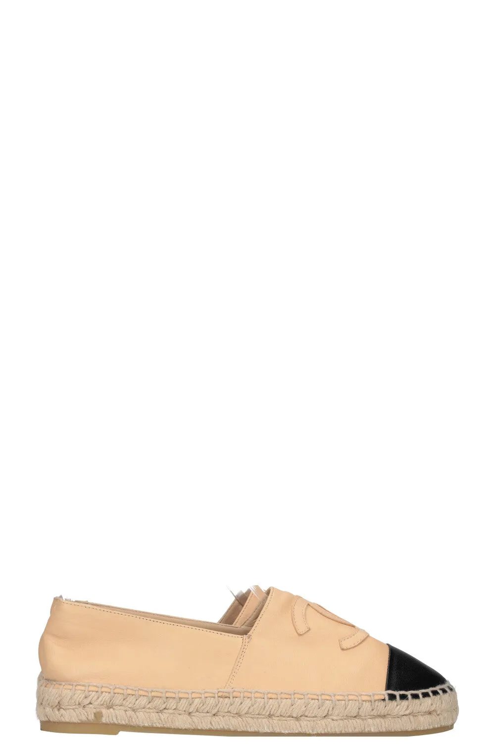 CHANEL Espadrilles Flats Black & Beige
