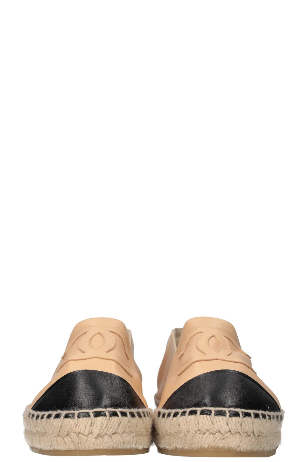 CHANEL Espadrilles Flats Black & Beige