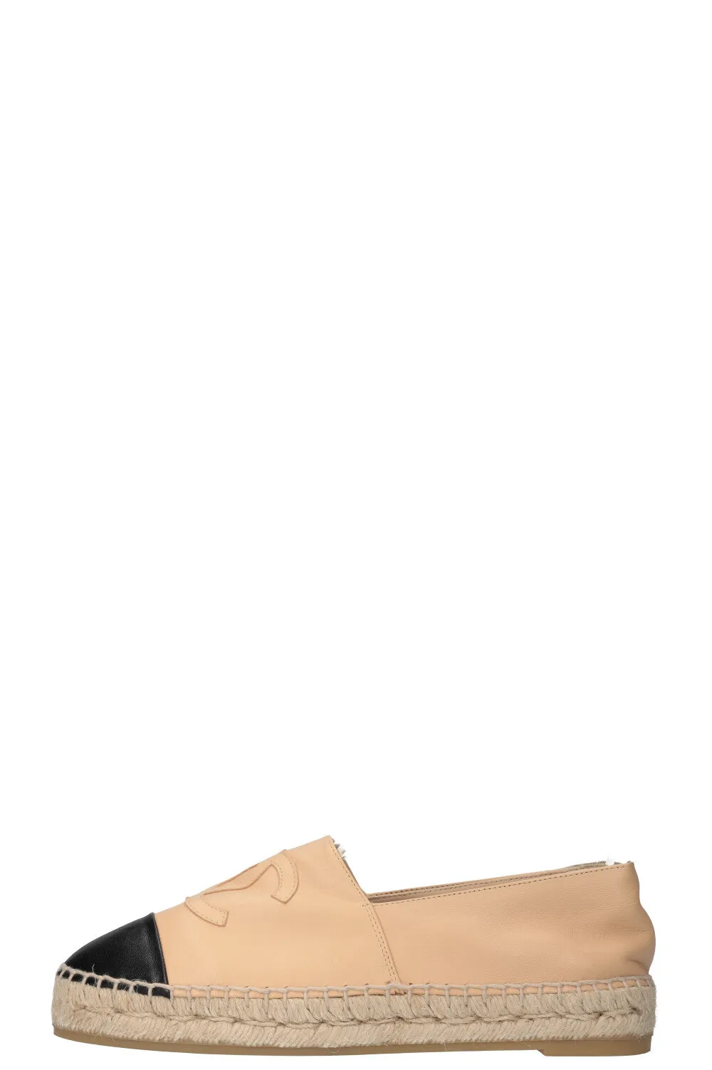 CHANEL Espadrilles Flats Black & Beige