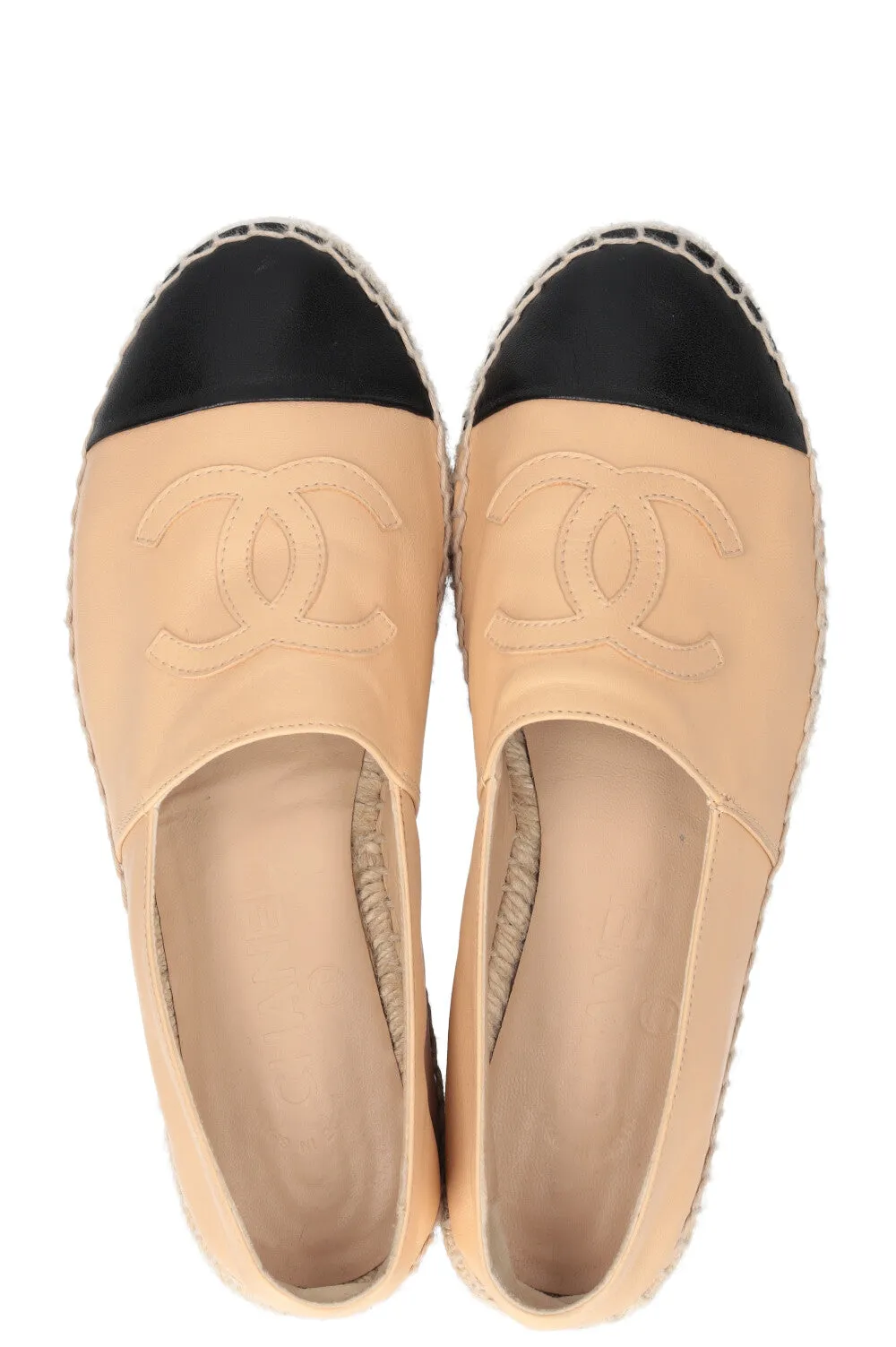 CHANEL Espadrilles Flats Black & Beige