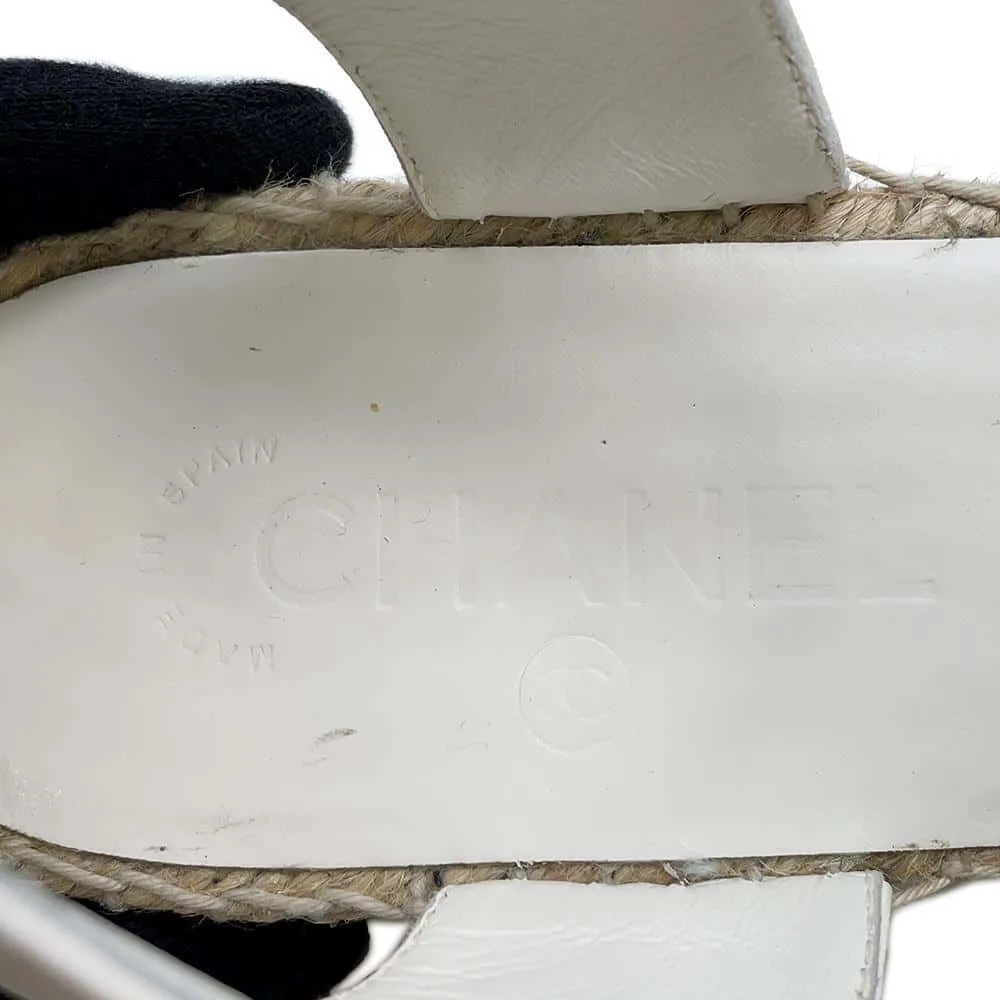 Chanel Espadrilles Sandals White/Black G36184 Leather Size 37C