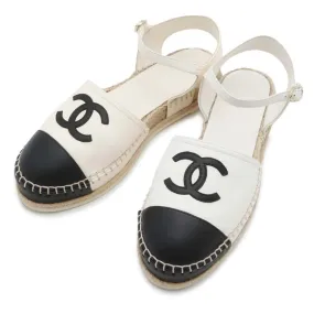 Chanel Espadrilles Sandals White/Black G36184 Leather Size 37C