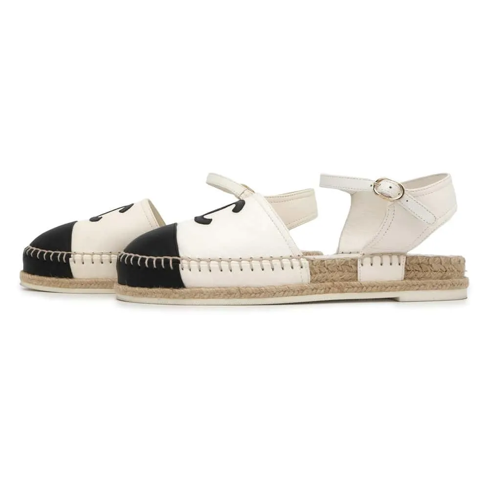 Chanel Espadrilles Sandals White/Black G36184 Leather Size 37C