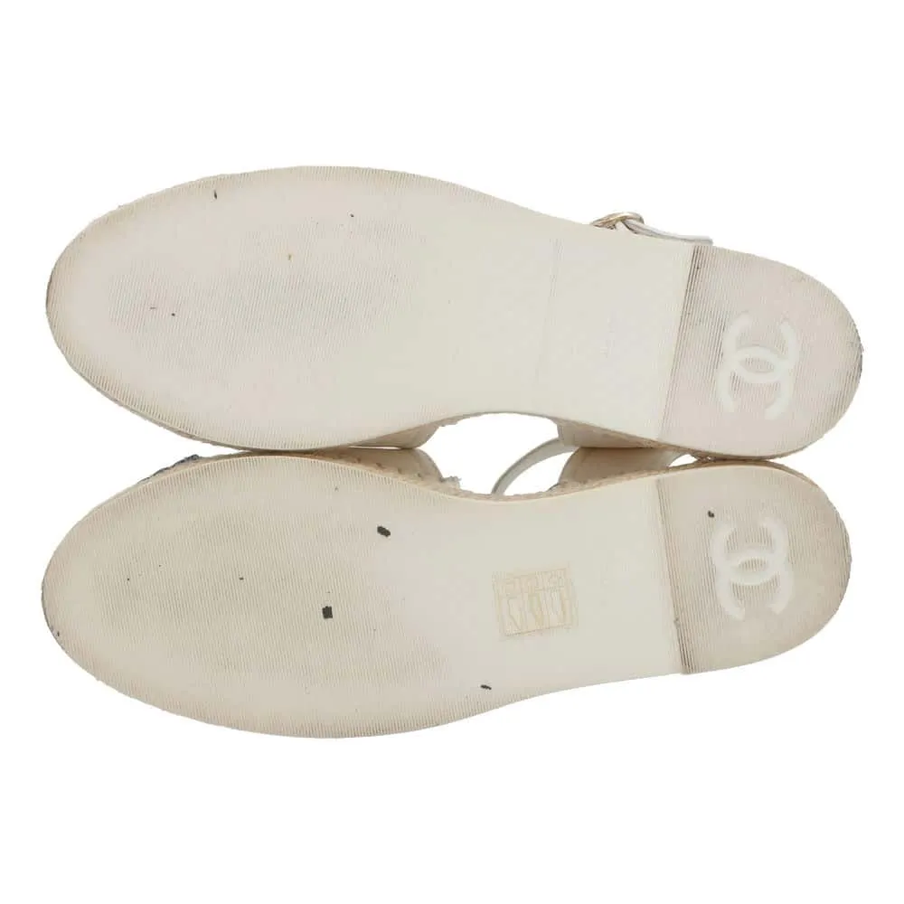 Chanel Espadrilles Sandals White/Black G36184 Leather Size 37C