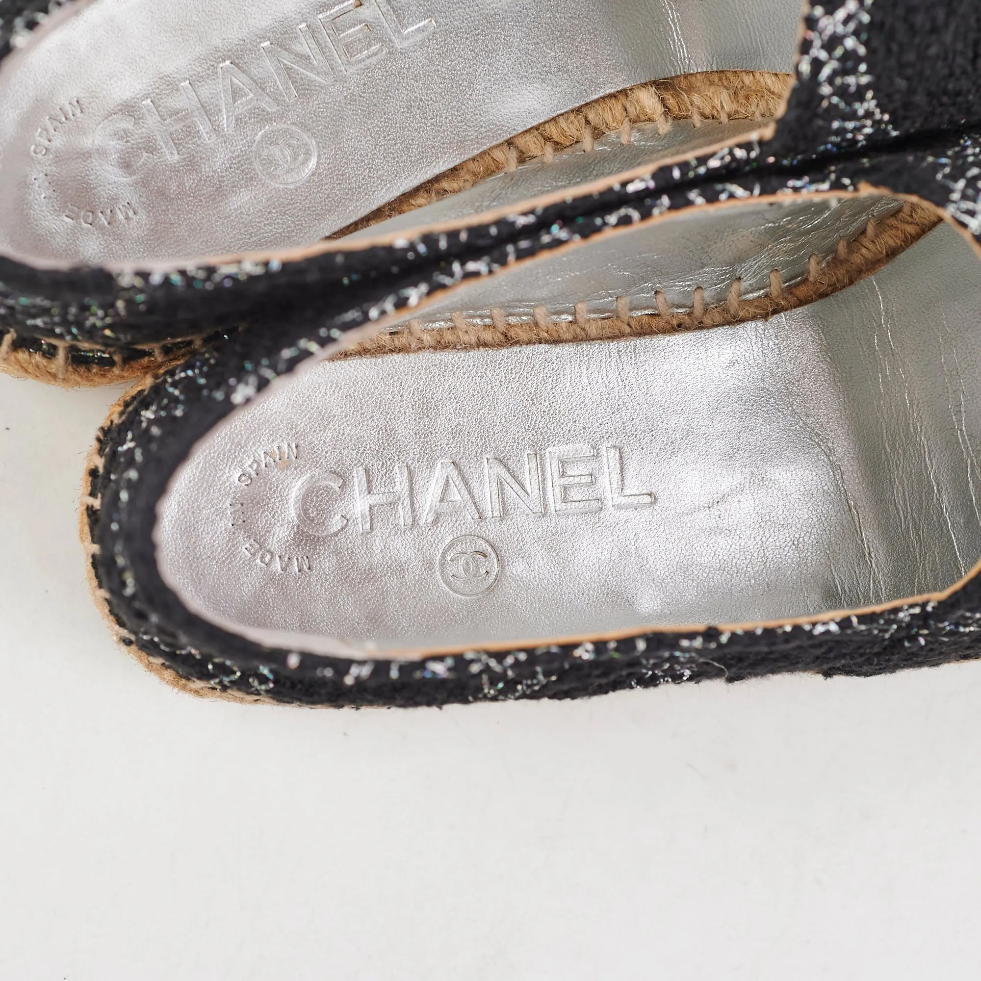 Chanel Tweed Espadrilles Black/Silver Size 36