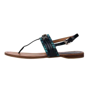 Coach Sammy Thong Flat Sandals Leather Blue Colour For Women