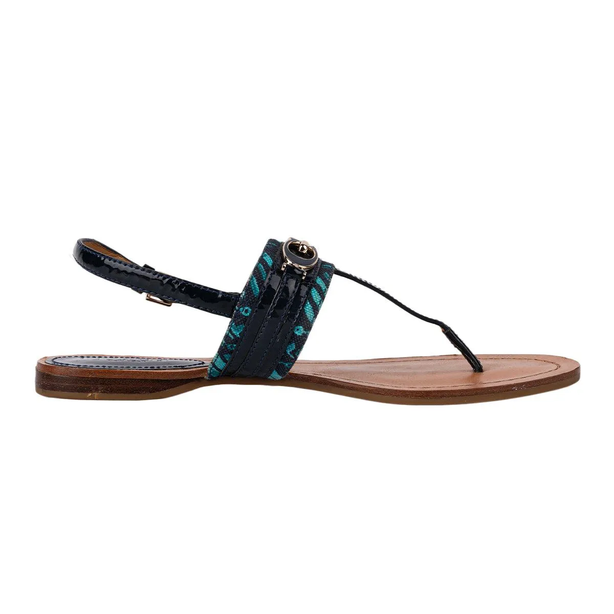 Coach Sammy Thong Flat Sandals Leather Blue Colour For Women