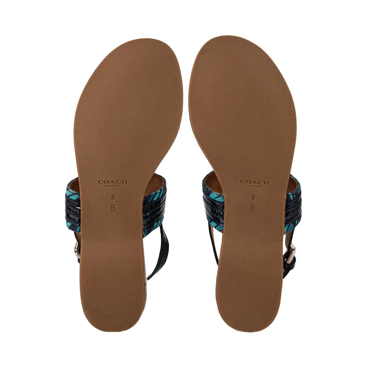Coach Sammy Thong Flat Sandals Leather Blue Colour For Women