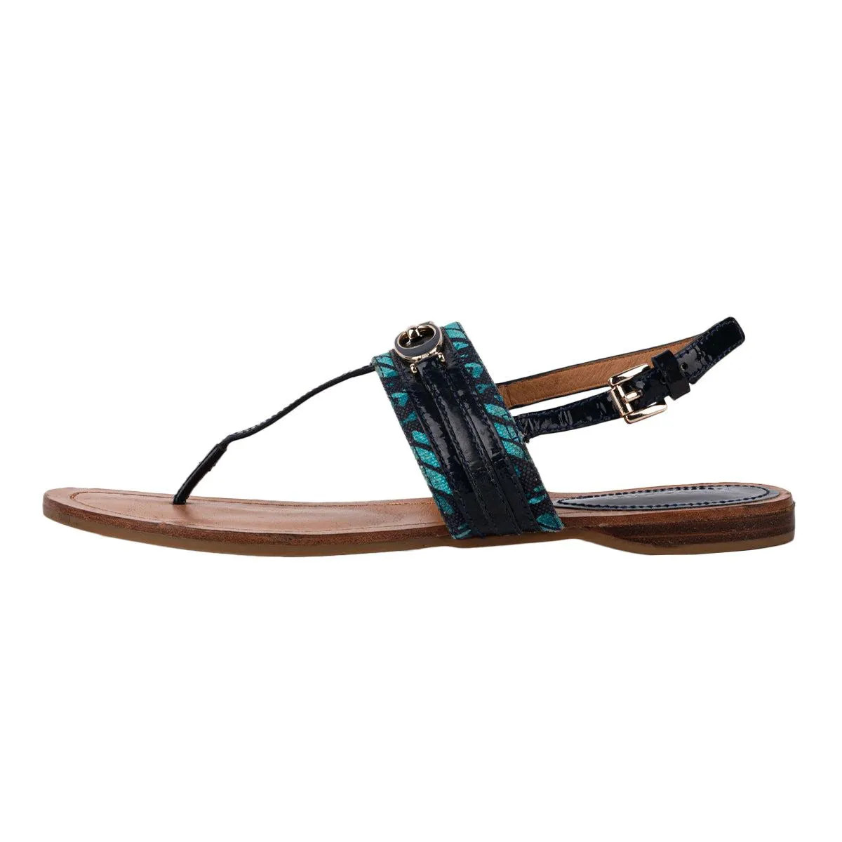 Coach Sammy Thong Flat Sandals Leather Blue Colour For Women