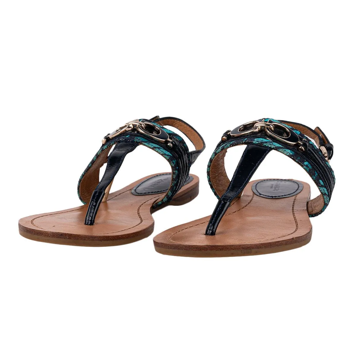 Coach Sammy Thong Flat Sandals Leather Blue Colour For Women