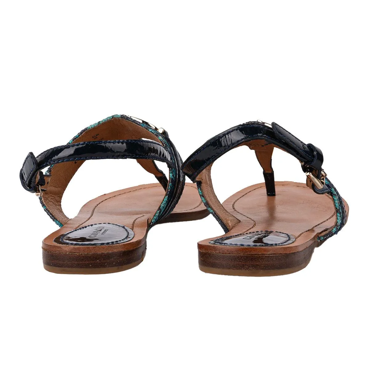 Coach Sammy Thong Flat Sandals Leather Blue Colour For Women