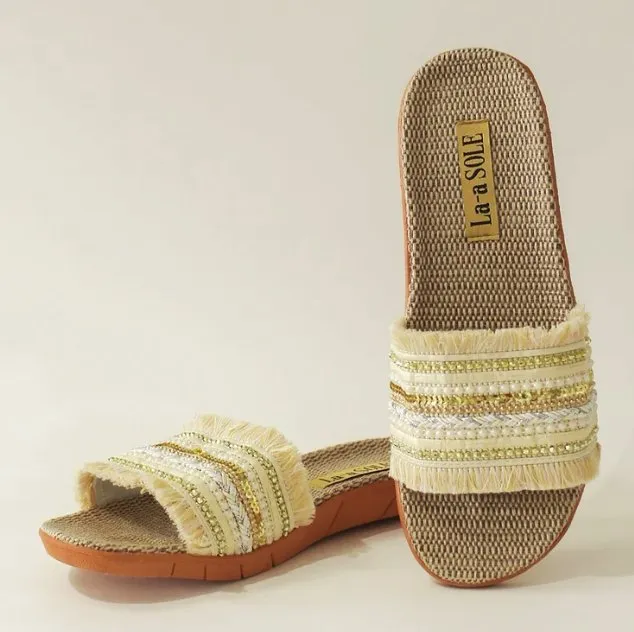 COMFY SLIDES WITH BOHO BEAD DETAILS ON STRAP