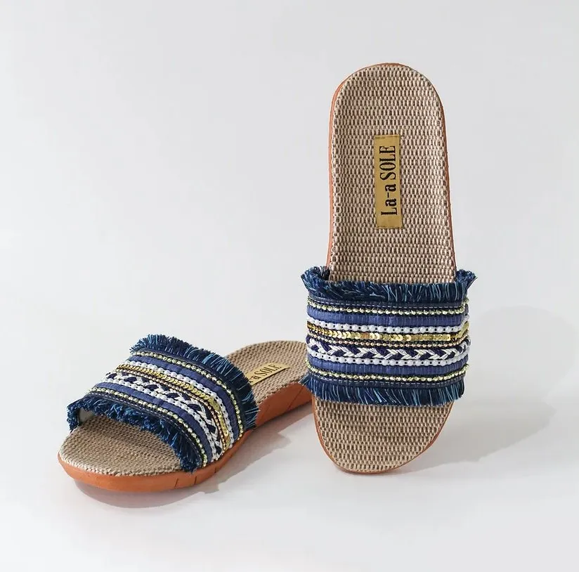 COMFY SLIDES WITH BOHO BEAD DETAILS ON STRAP
