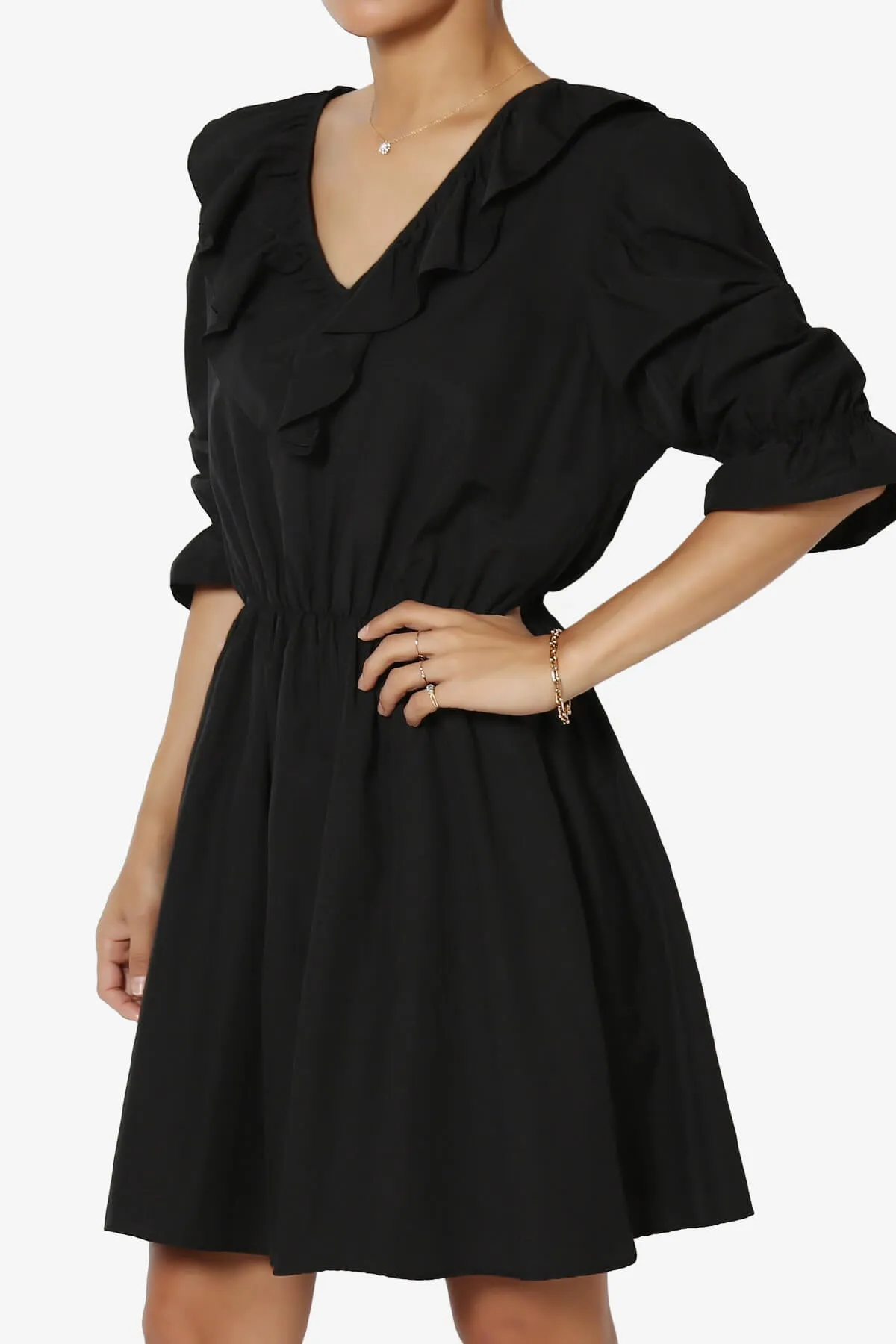 Corenne Ruffle Collar Puff Sleeve Dress