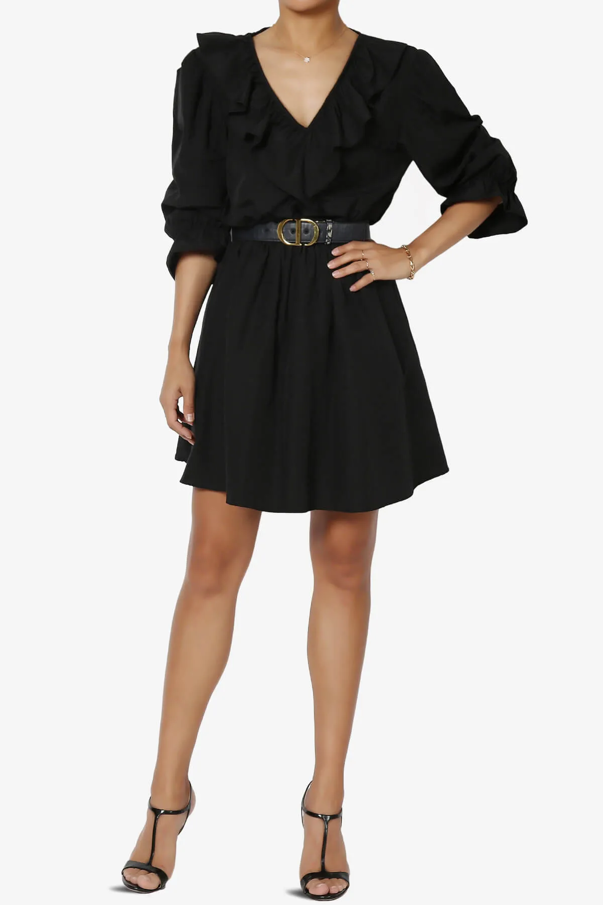 Corenne Ruffle Collar Puff Sleeve Dress
