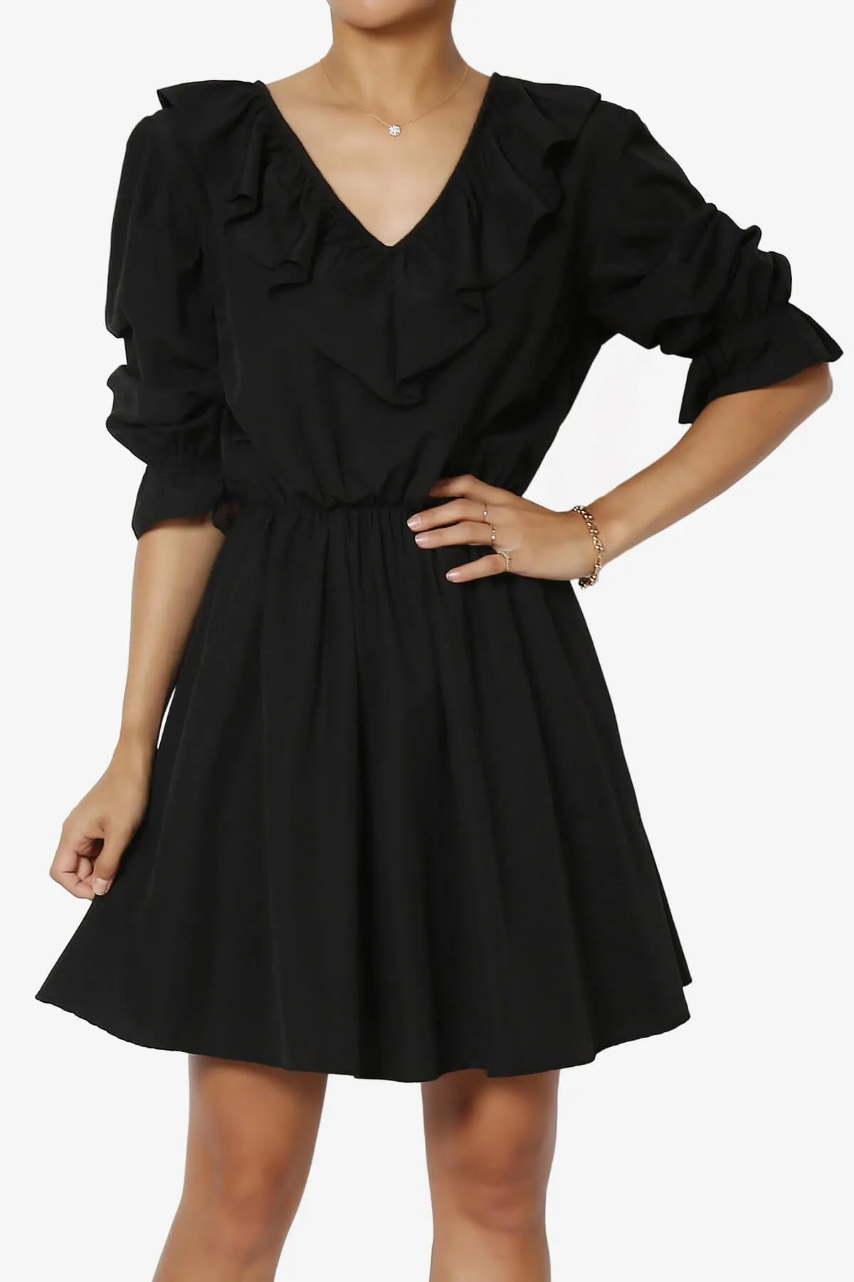 Corenne Ruffle Collar Puff Sleeve Dress