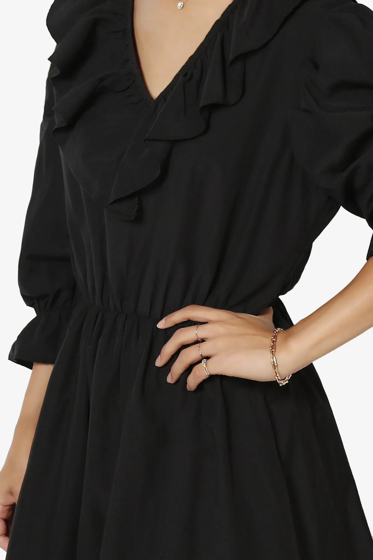 Corenne Ruffle Collar Puff Sleeve Dress