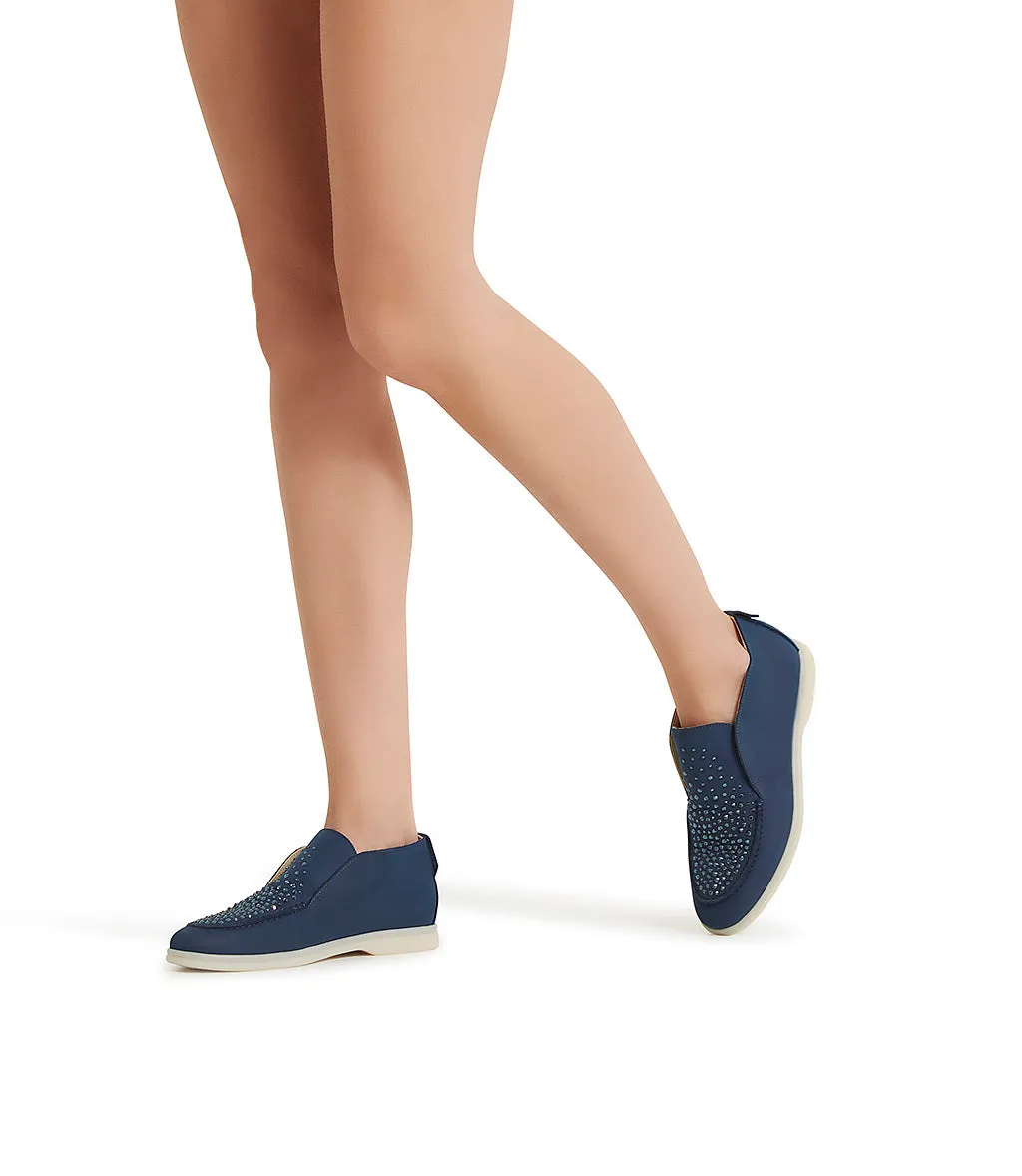 Crystal-embellished Blue leather loafers