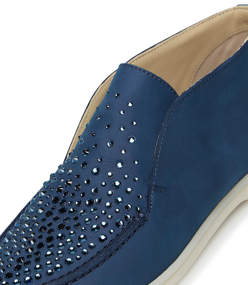 Crystal-embellished Blue leather loafers