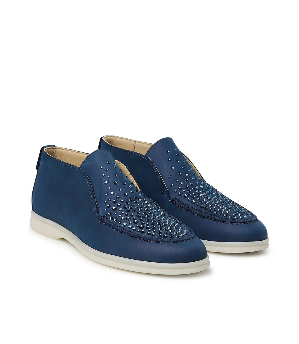 Crystal-embellished Blue leather loafers