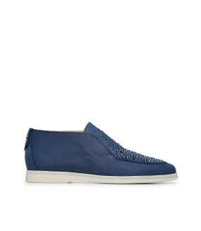 Crystal-embellished Blue leather loafers