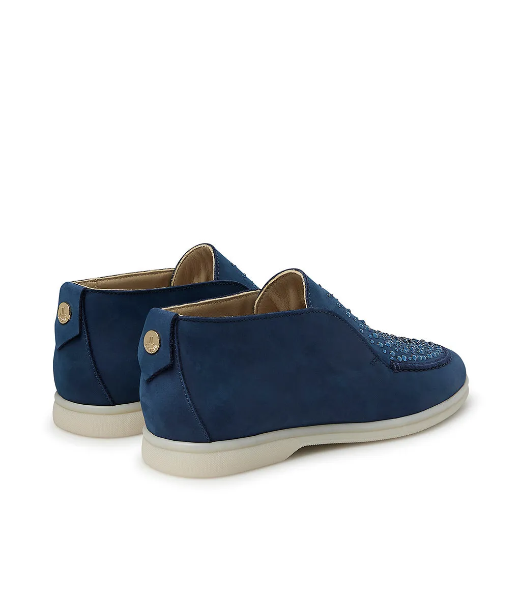 Crystal-embellished Blue leather loafers