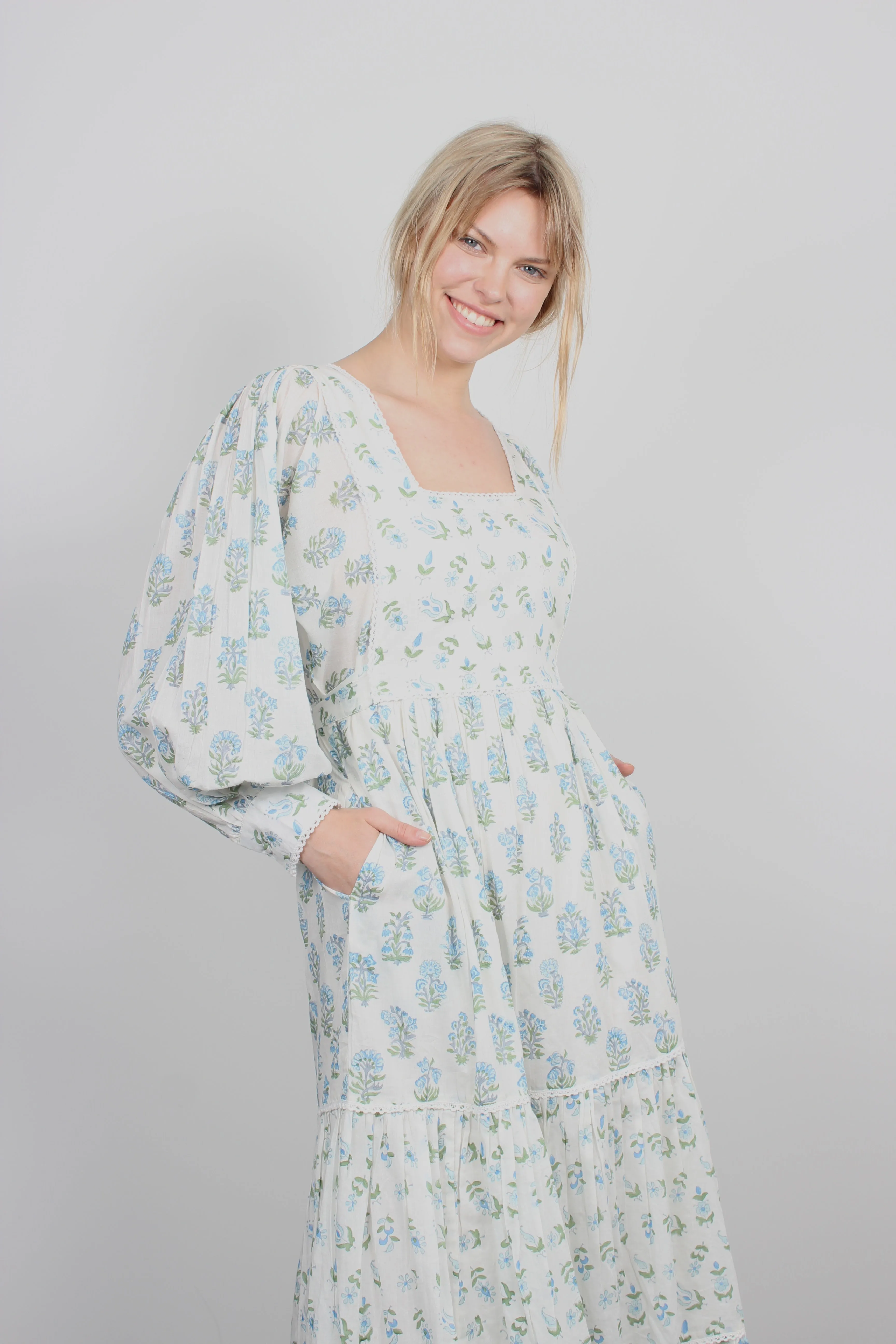 DG Emma Maxi Dress in Vintage White & Blue