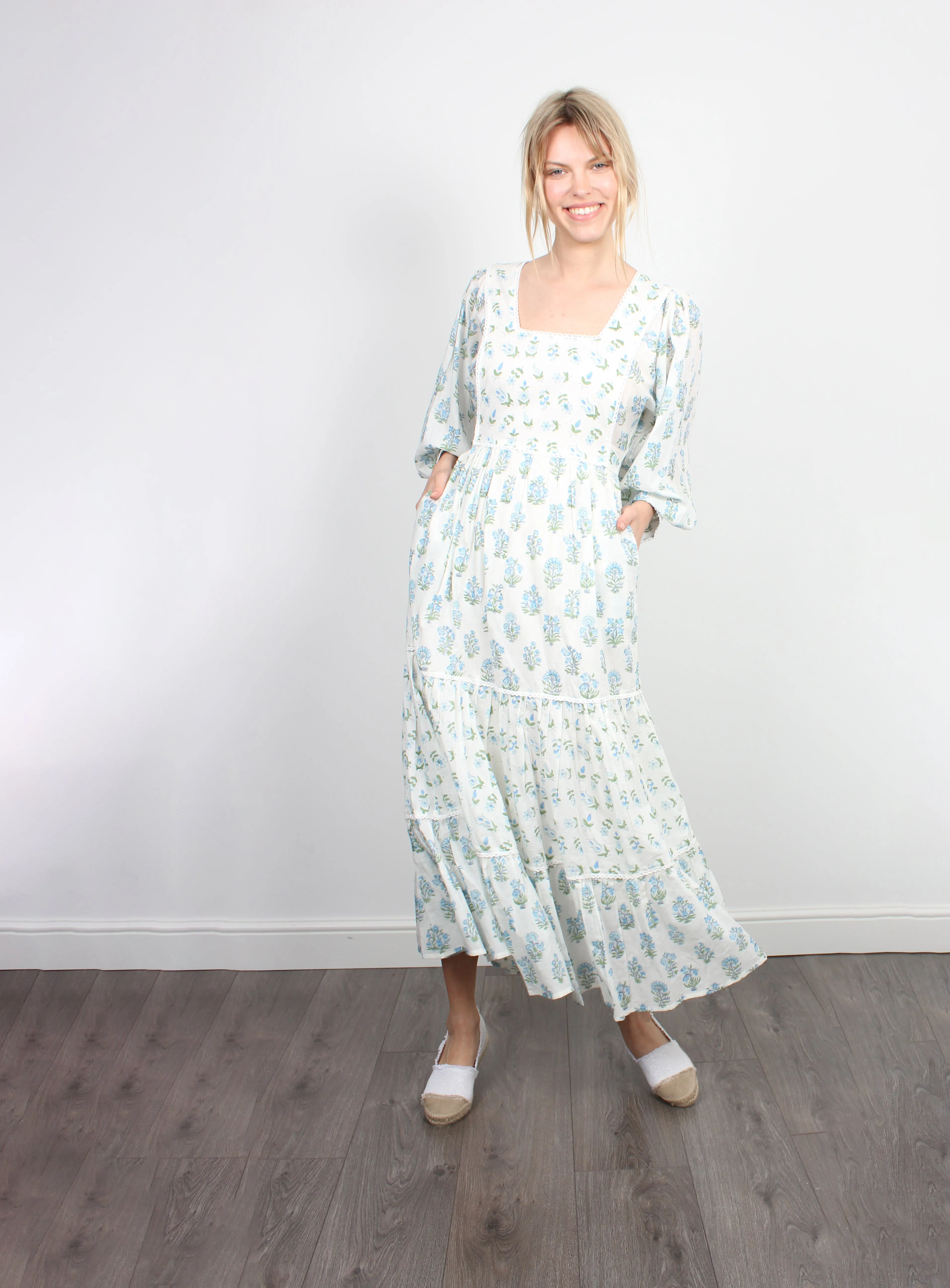 DG Emma Maxi Dress in Vintage White & Blue