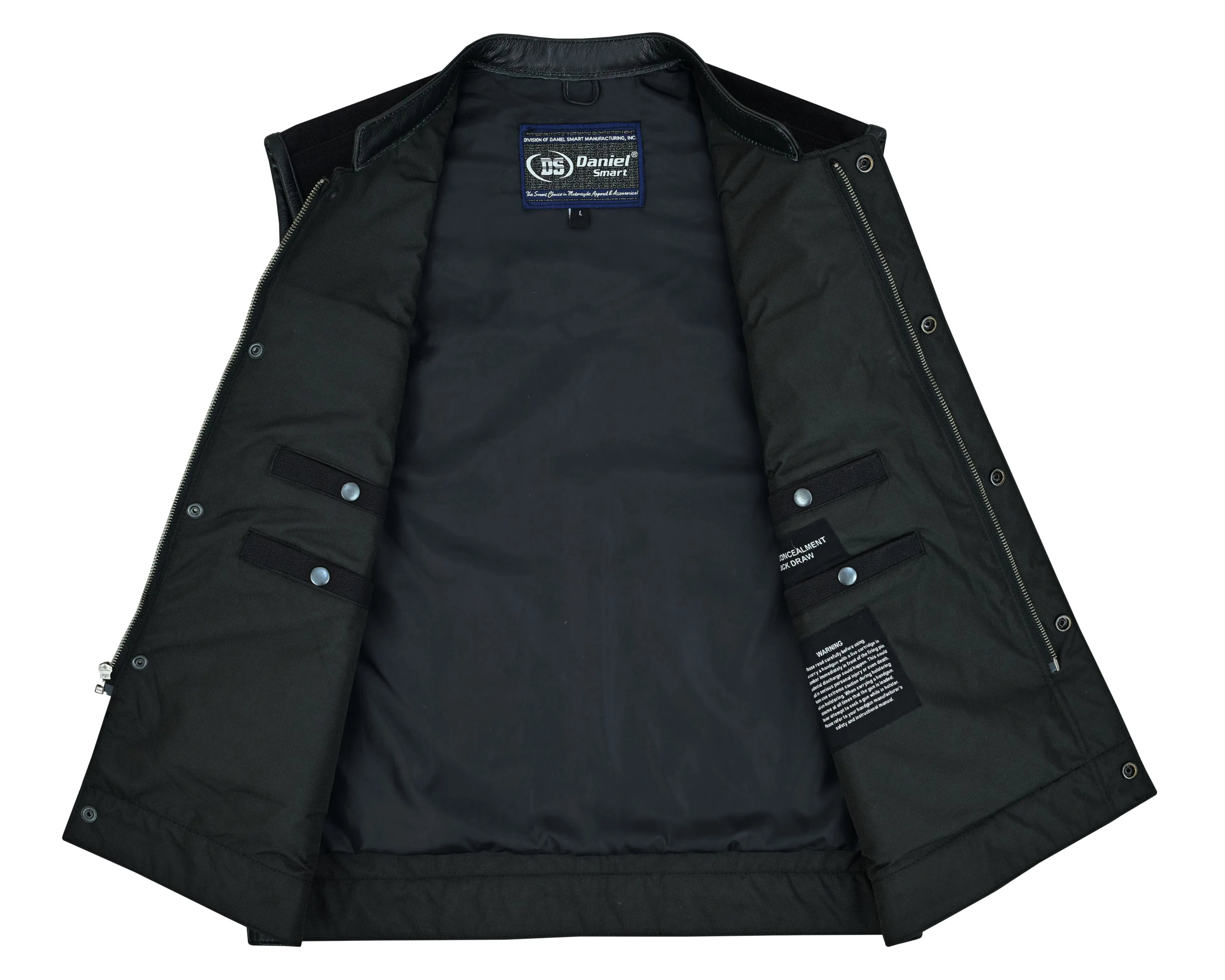 DS Canvas Material Single Back Panel Concealment Vest W/Leather Tr