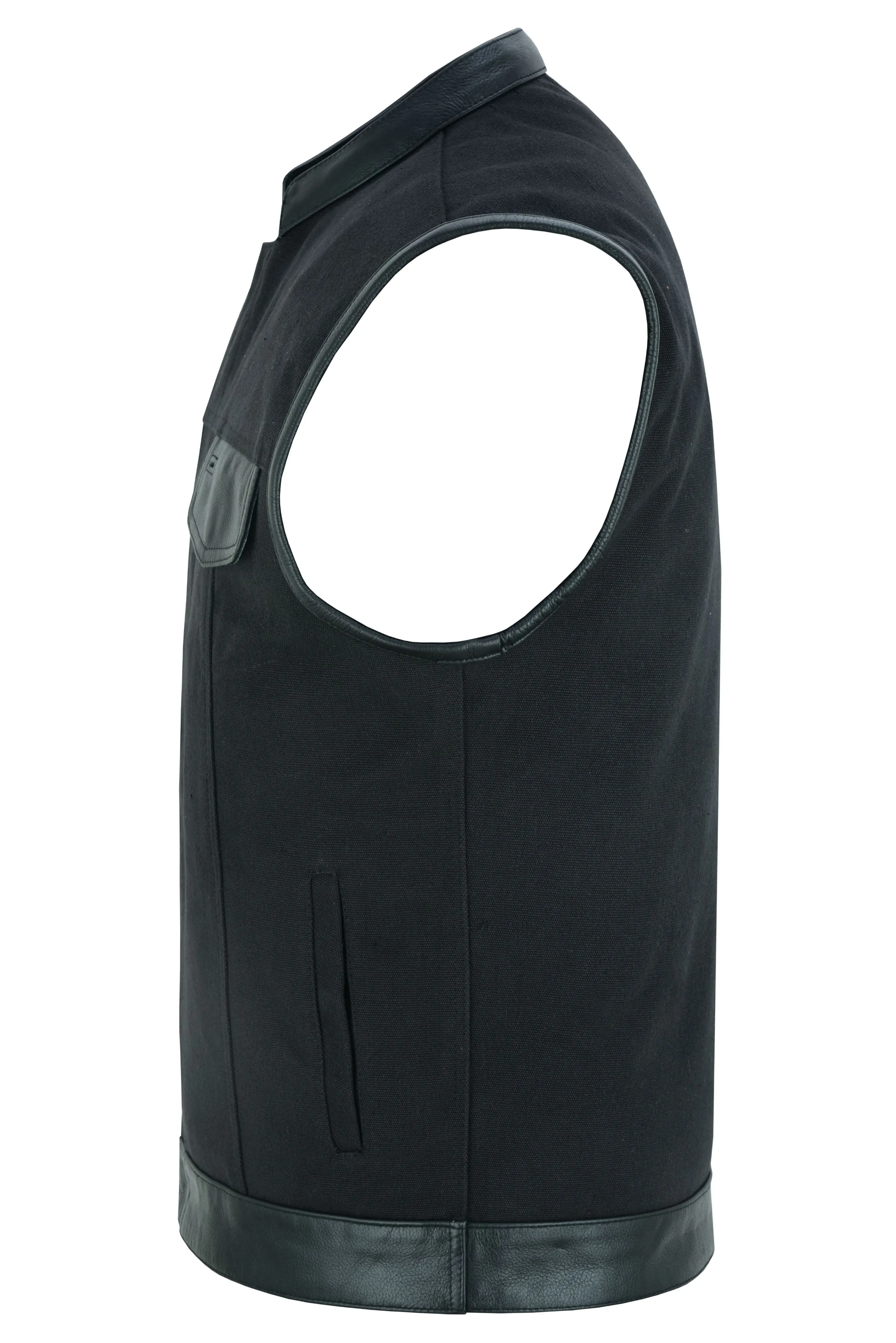 DS Canvas Material Single Back Panel Concealment Vest W/Leather Tr