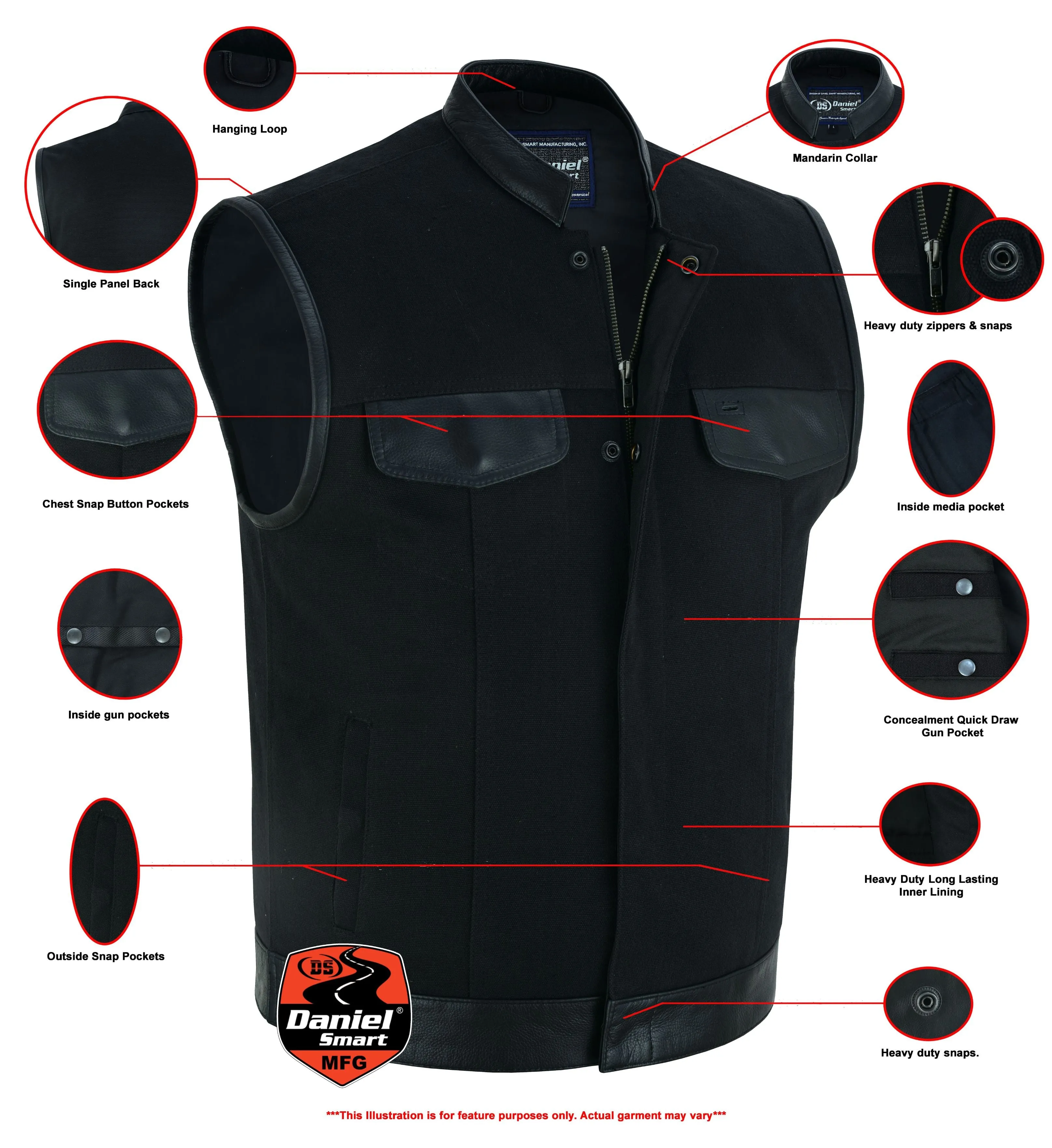 DS Canvas Material Single Back Panel Concealment Vest W/Leather Tr