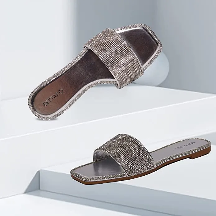 Encrusted Black Sparkle Fashion Sandals