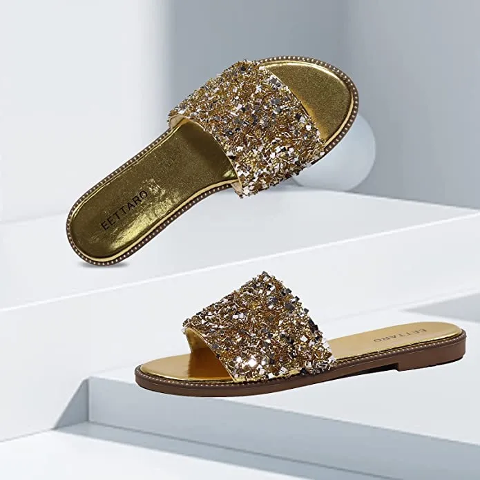 Encrusted Black Sparkle Fashion Sandals