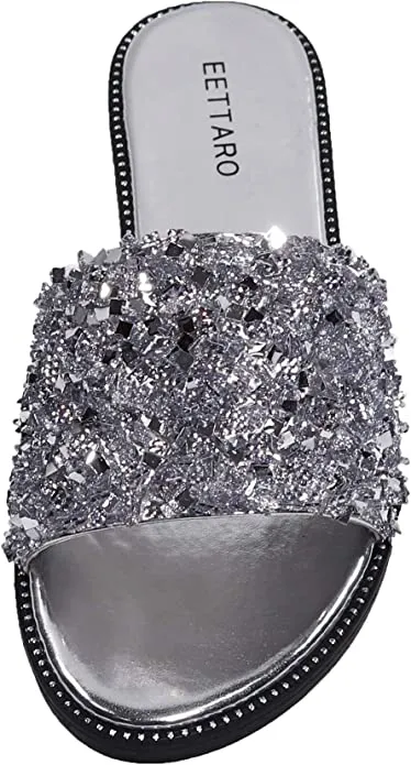 Encrusted Black Sparkle Fashion Sandals