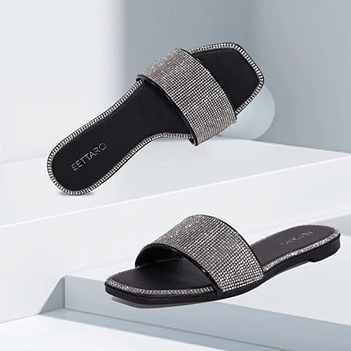 Encrusted Black Sparkle Fashion Sandals