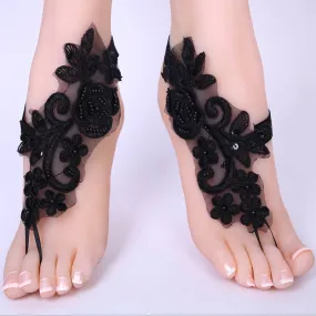 French lace barefoot sandals, Beach Wedding Barefoot, Nude Shoe Anklet ,Boho shoes ,Footless Sandal, Bridesmaid ,Gift for Her
