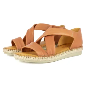 Ganandela : Ladies Leather Espadrille Sandal in Tan Vintage