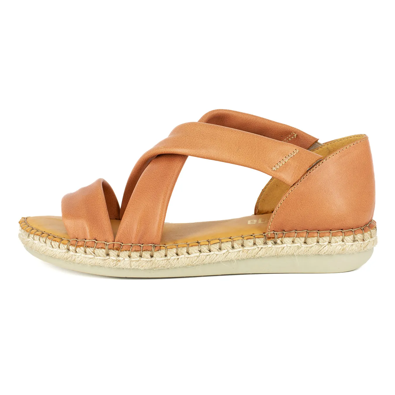 Ganandela : Ladies Leather Espadrille Sandal in Tan Vintage