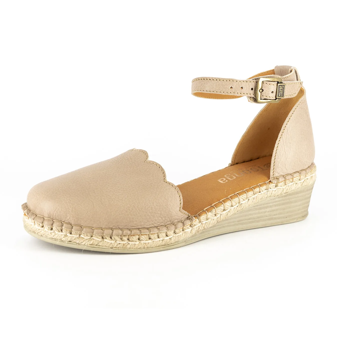 Inkantolo : Ladies Leather Wedge Espadrille in Gravel Vintage
